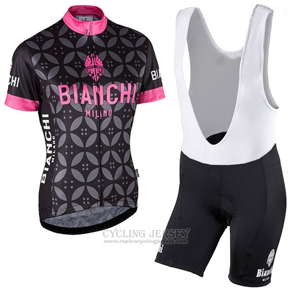 2017 Cycling Jersey Women Bianchi Pink Short Sleeve and Bib Short