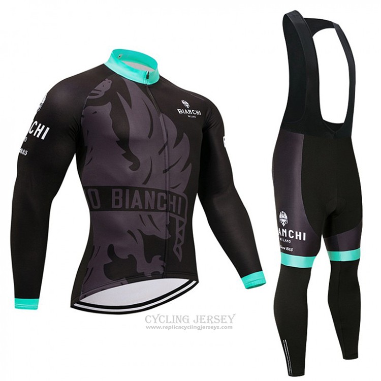 2018 Cycling Jersey Bianchi Black and Blue Long Sleeve and Bib Tight