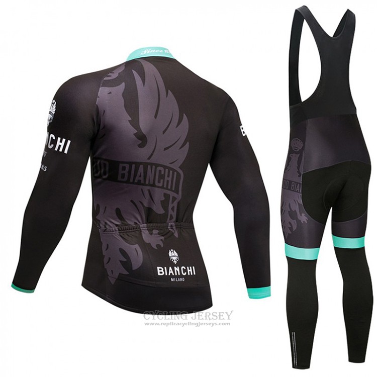 2018 Cycling Jersey Bianchi Black and Blue Long Sleeve and Bib Tight