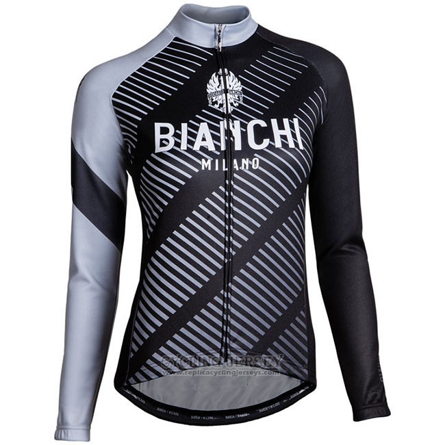Cycling Jersey Women Bianchi Milano Catria Black Gray Long Sleeve and Bib Tight