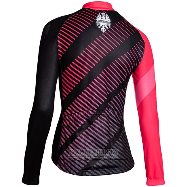 Cycling Jersey Women Bianchi Milano Catria Black Pink Long Sleeve and Bib Tight
