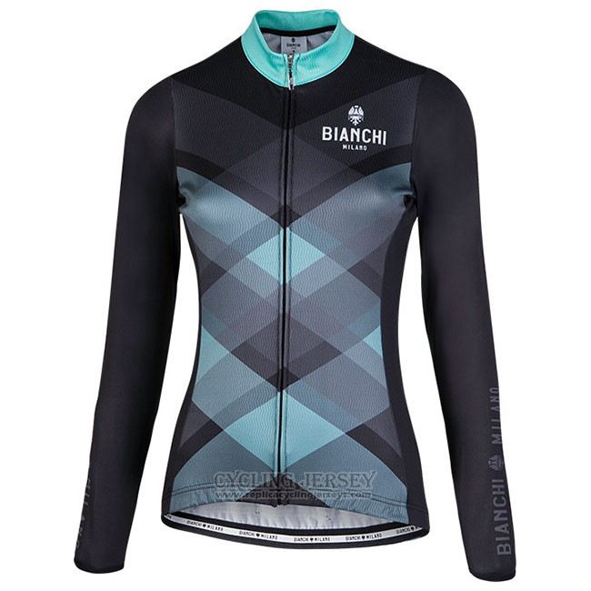 Cycling Jersey Women Bianchi Milano Cornedo Black Blue Long Sleeve and Bib Tight