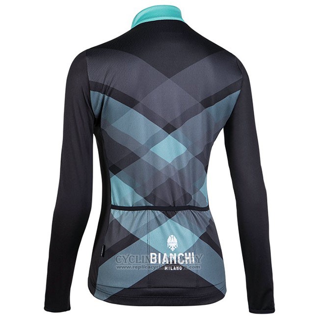 Cycling Jersey Women Bianchi Milano Cornedo Black Blue Long Sleeve and Bib Tight