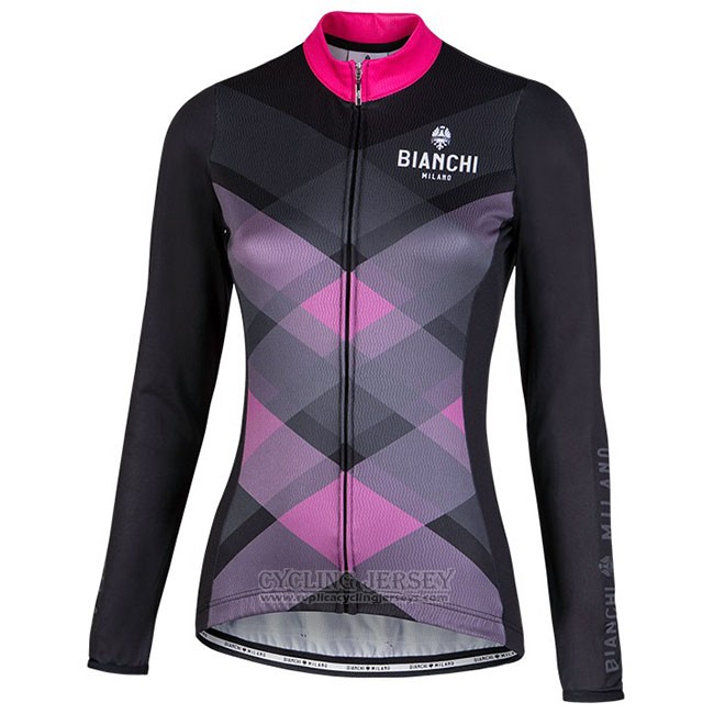 Cycling Jersey Women Bianchi Milano Cornedo Black Pink Long Sleeve and Bib Tight