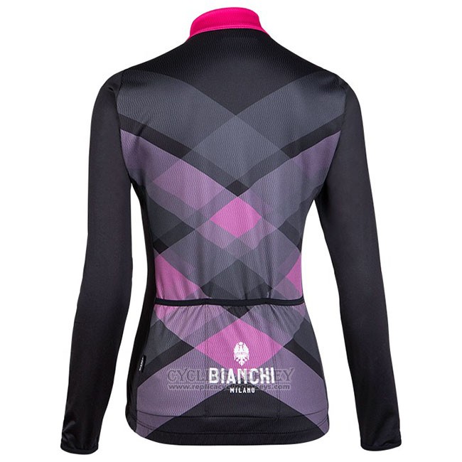 Cycling Jersey Women Bianchi Milano Cornedo Black Pink Long Sleeve and Bib Tight