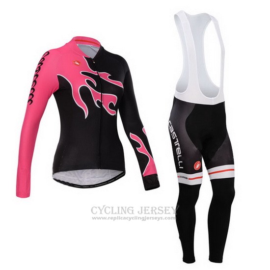 2014 Cycling Jersey Women Castelli Red and Black Long Sleeve and Bib Tight