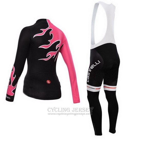 2014 Cycling Jersey Women Castelli Red and Black Long Sleeve and Bib Tight