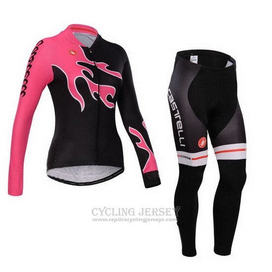 2014 Cycling Jersey Women Castelli Red and Black Long Sleeve and Bib Tight