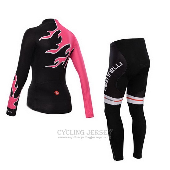 2014 Cycling Jersey Women Castelli Red and Black Long Sleeve and Bib Tight