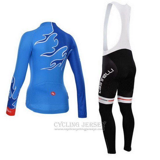 2014 Cycling Jersey Women Castelli Sky Blue Long Sleeve and Bib Tight