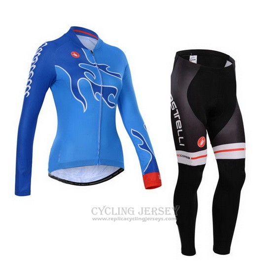 2014 Cycling Jersey Women Castelli Sky Blue Long Sleeve and Bib Tight