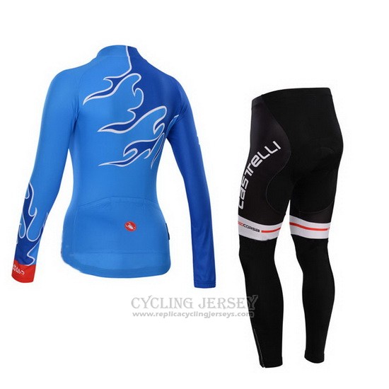 2014 Cycling Jersey Women Castelli Sky Blue Long Sleeve and Bib Tight