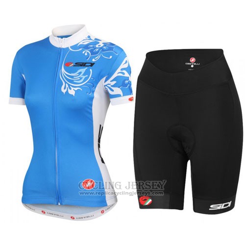 2016 Cycling Jersey Castelli White and Blue Short Sleeve and Bib Short