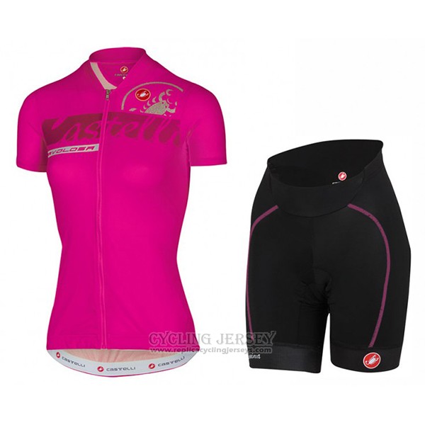 2017 Cycling Jersey Women Castelli Pink Short Sleeve and Bib Short