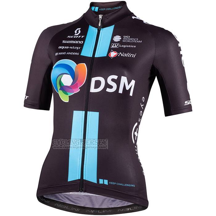2023 Cycling Jersey Women DSM Black Short Sleeve and Bib Short
