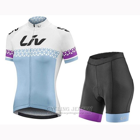 2019 Cycling Jersey Women Liv White Blue Short Sleeve and Bib Short
