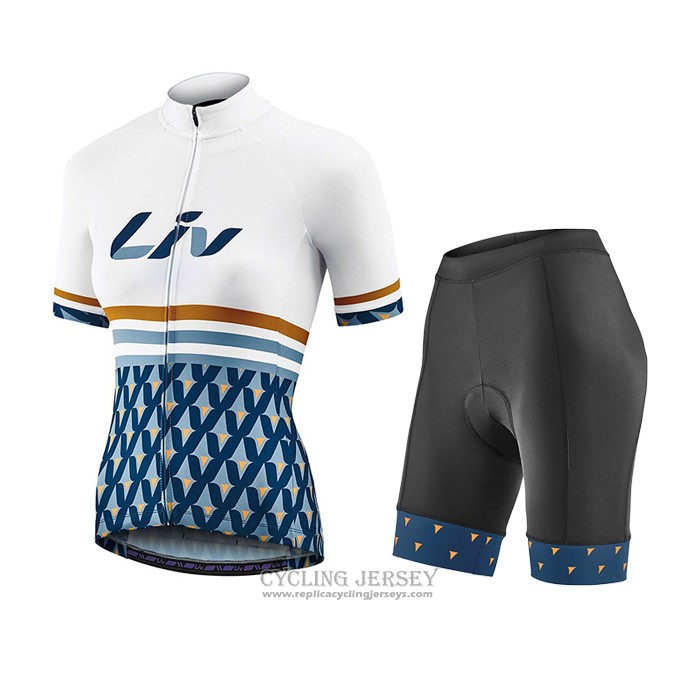 2021 Cycling Jersey Women Liv White Blue Short Sleeve And Bib Short