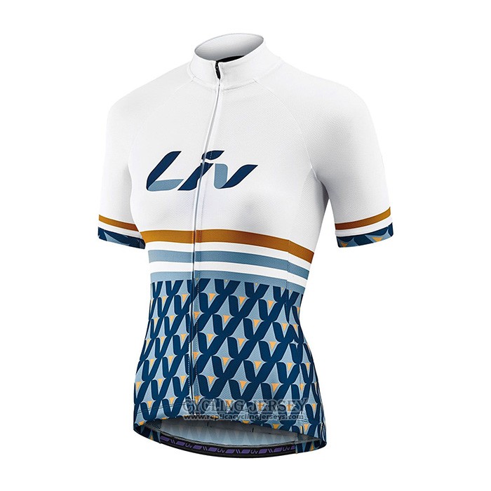 2021 Cycling Jersey Women Liv White Blue Short Sleeve And Bib Short