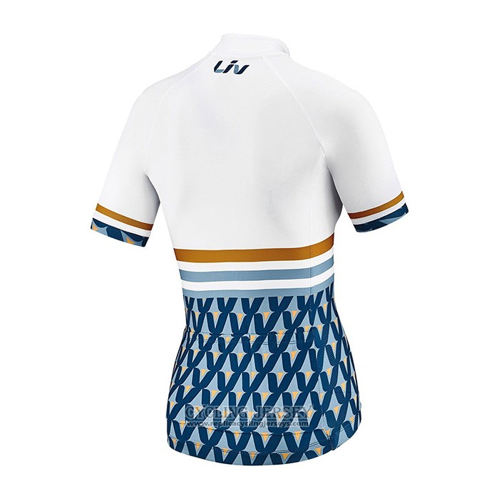 2021 Cycling Jersey Women Liv White Blue Short Sleeve And Bib Short