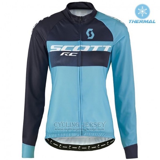 2016 Cycling Jersey Women Scott Blue and Black Long Sleeve and Bib Tight