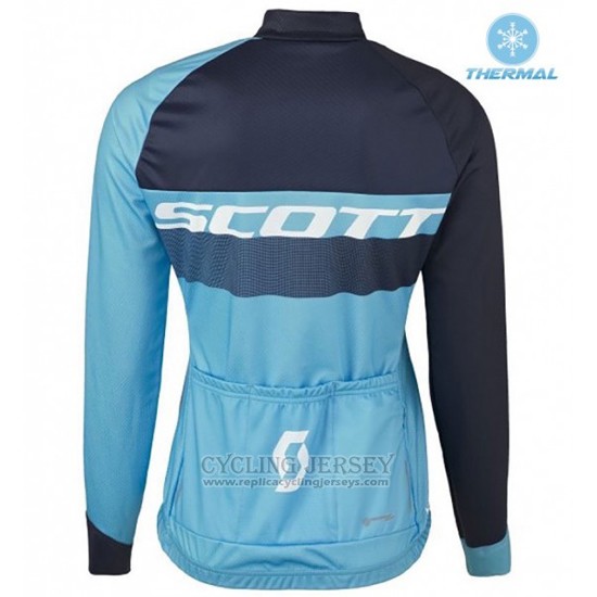 2016 Cycling Jersey Women Scott Blue and Black Long Sleeve and Bib Tight