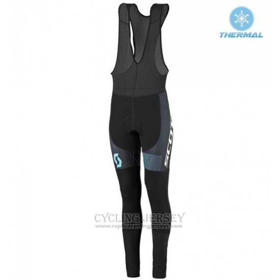 2016 Cycling Jersey Women Scott Blue and Black Long Sleeve and Bib Tight