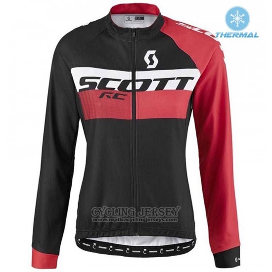 2016 Cycling Jersey Women Scott Red and Black Long Sleeve and Bib Tight