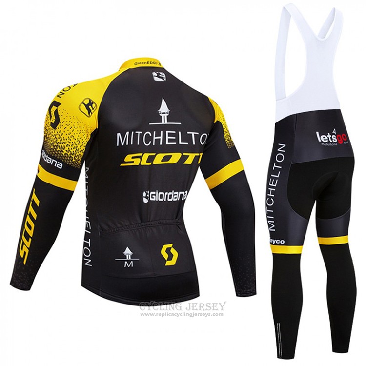 2018 Cycling Jersey Scott Black and Yellow Long Sleeve and Bib Tight