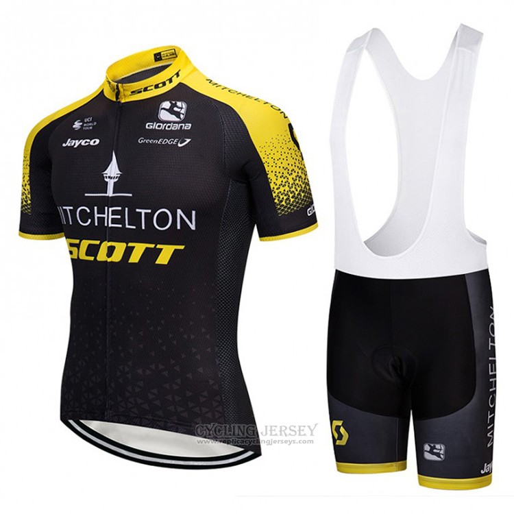 2018 Cycling Jersey Scott Yellow and Black Short Sleeve and Bib Short