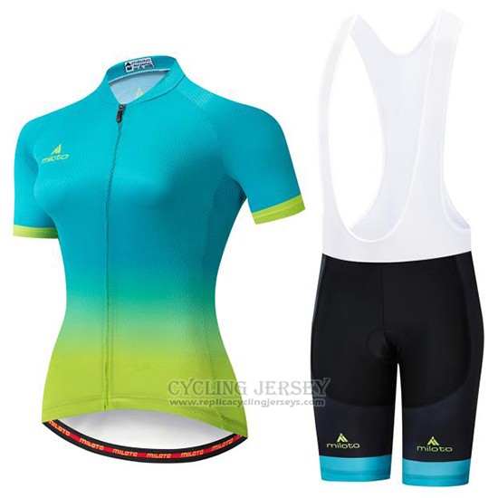 2019 Cycling Jersey Women Miloto Blue Green Short Sleeve and Bib Short