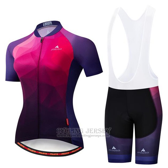 2019 Cycling Jersey Women Miloto Purple Pink Short Sleeve and Bib Short
