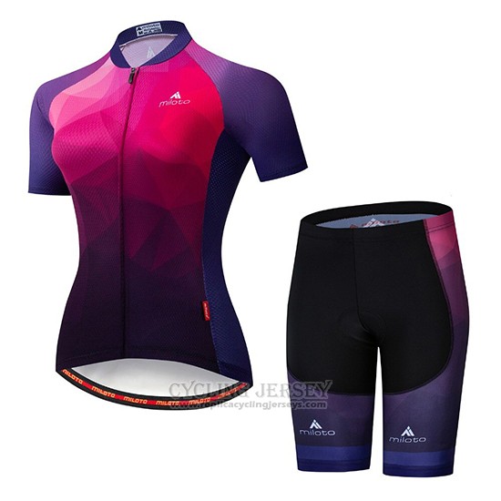 2019 Cycling Jersey Women Miloto Purple Pink Short Sleeve and Bib Short