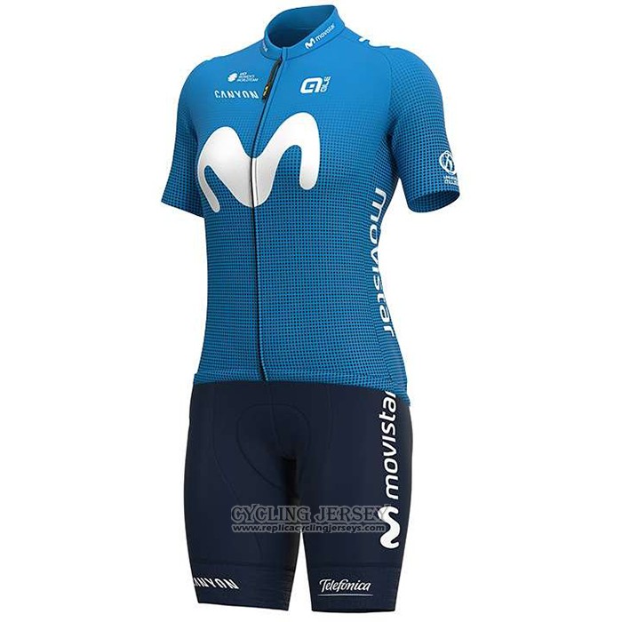 2020 Cycling Jersey Women Movistar White Blue Short Sleeve And Bib Short