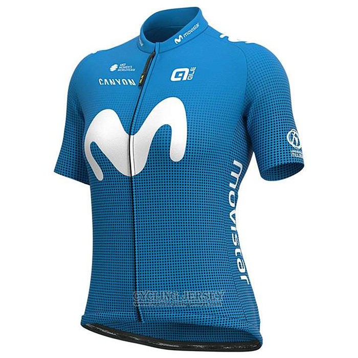 2020 Cycling Jersey Women Movistar White Blue Short Sleeve And Bib Short