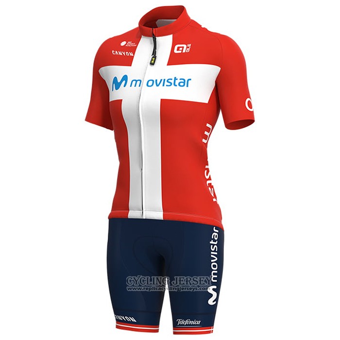 2021 Cycling Jersey Women Movistar Champion Denmark Short Sleeve And Bib Short