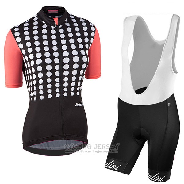 2017 Cycling Jersey Women Nalini Optical Black and Orange Short Sleeve and Bib Short