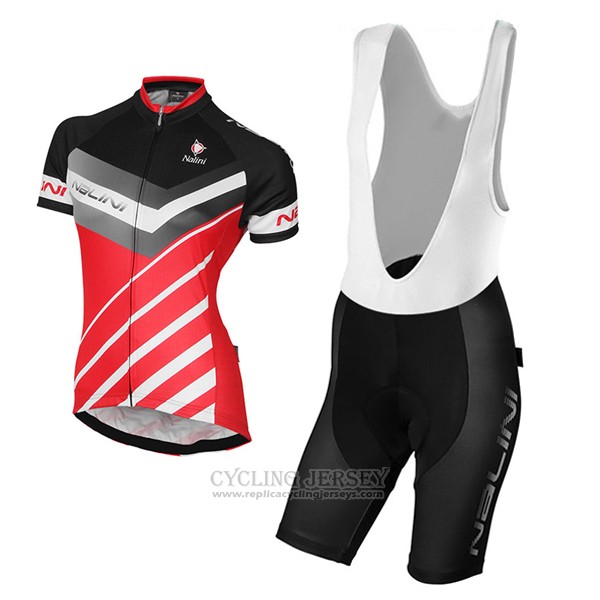 2017 Cycling Jersey Women Nalini Red and Black Short Sleeve and Bib Short