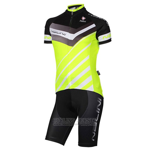2017 Cycling Jersey Women Nalini Zebrana Green and Black Short Sleeve and Bib Short
