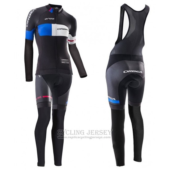 2016 Cycling Jersey Women Orbea Blue and Black Long Sleeve and Bib Tight