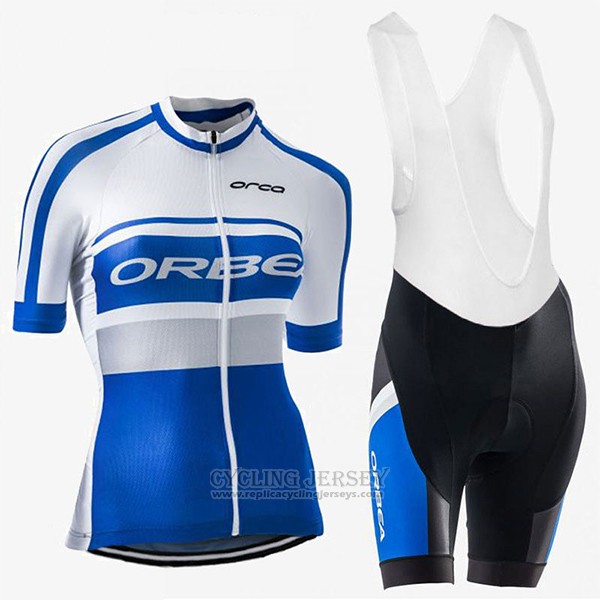 2017 Cycling Jersey Women Orbea Blue and White Short Sleeve and Bib Short