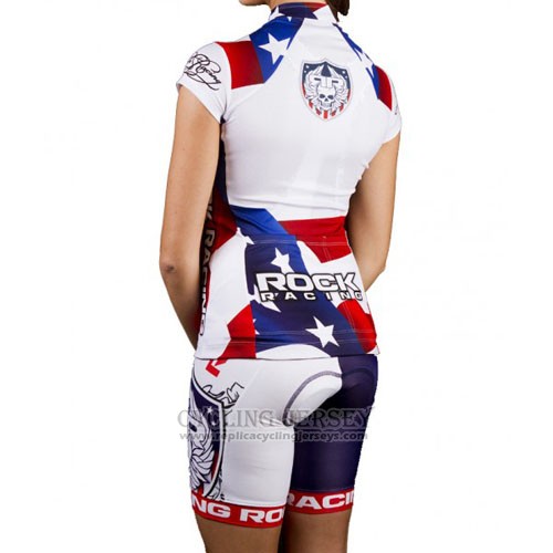 2016 Cycling Jersey Rock Racing White and Blue Short Sleeve and Bib Short