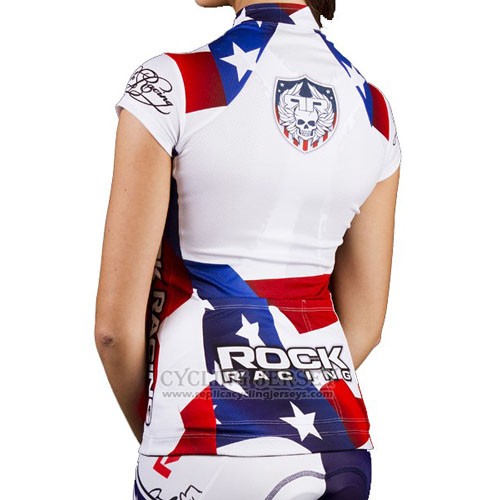 2016 Cycling Jersey Rock Racing White and Blue Short Sleeve and Bib Short