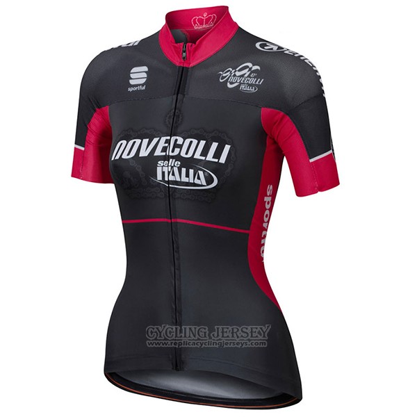 2017 Cycling Jersey Women Nove Colli Black and Red Short Sleeve and Bib Short