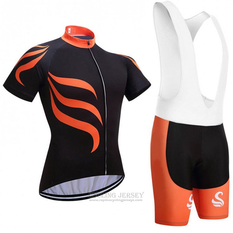 2018 Cycling Jersey Snovaky Black and Orange Short Sleeve and Bib Short