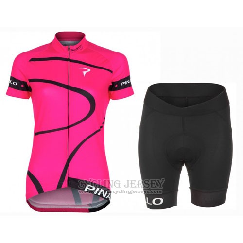 2016 Cycling Jersey Women Pinarello Black and Fuchsia Short Sleeve and Bib Short