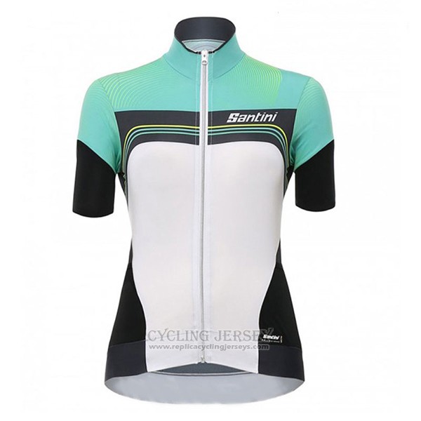 2017 Cycling Jersey Women Santini Queen Of The Mountains White and Green Short Sleeve and Bib Short