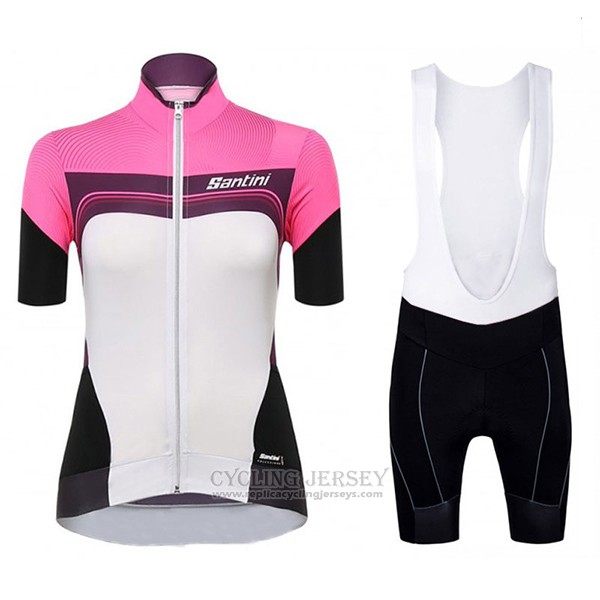 2017 Cycling Jersey Women Santini Queen Of The Mountains White and Pink Short Sleeve and Bib Short