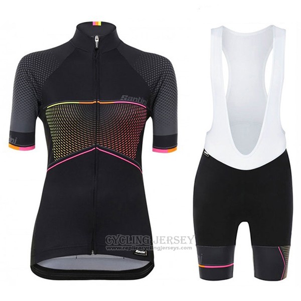 2017 Cycling Jersey Women Santini Stella Black Short Sleeve and Bib Short