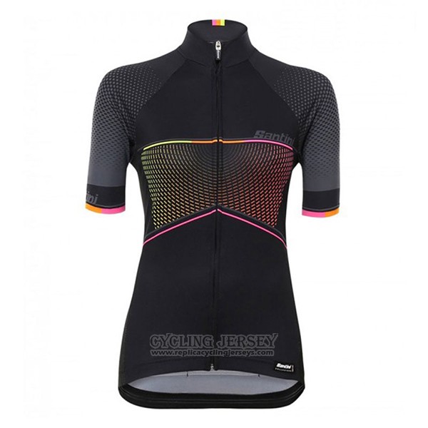 2017 Cycling Jersey Women Santini Stella Black Short Sleeve and Bib Short