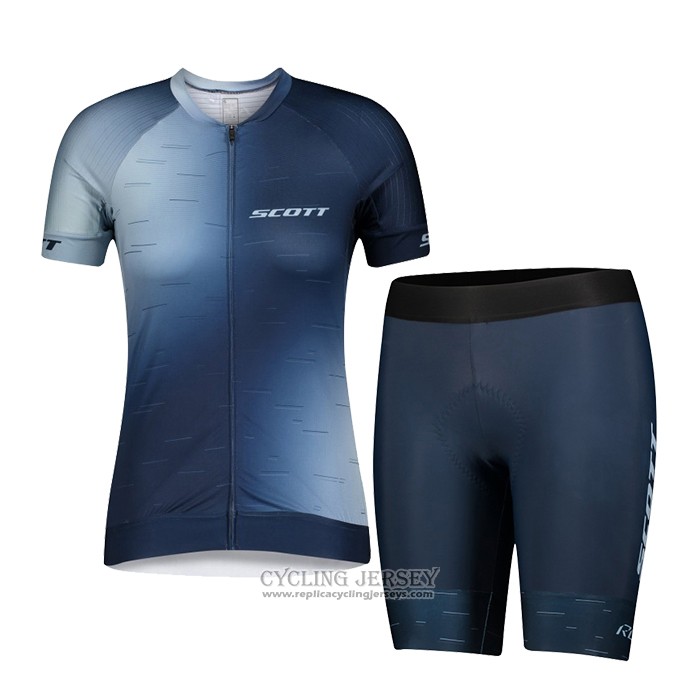 2021 Cycling Jersey Women Scott Blue White Short Sleeve And Bib Short